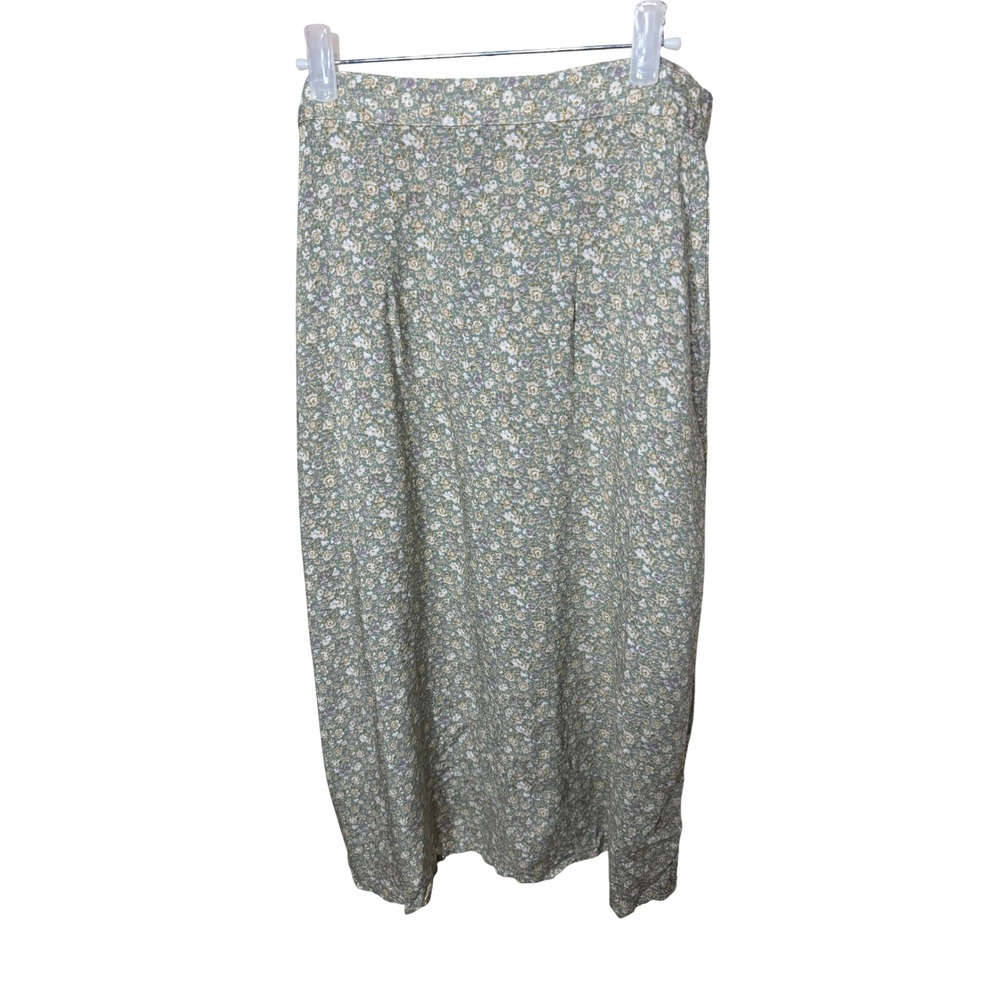 Vintage Studio Womens Sage Green Floral Ditsy Rayon Midi Skirt Size Small